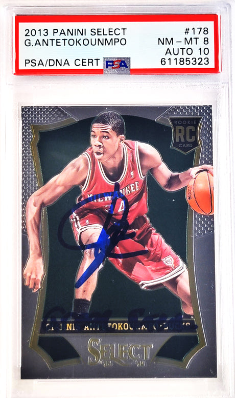 Giannis Antetokounmpo Autographed 2013 Panini Select Rookie Card #178 Milwaukee Bucks PSA 8 Auto Grade Gem Mint 10 "Greek Freak" PSA/DNA #61185323