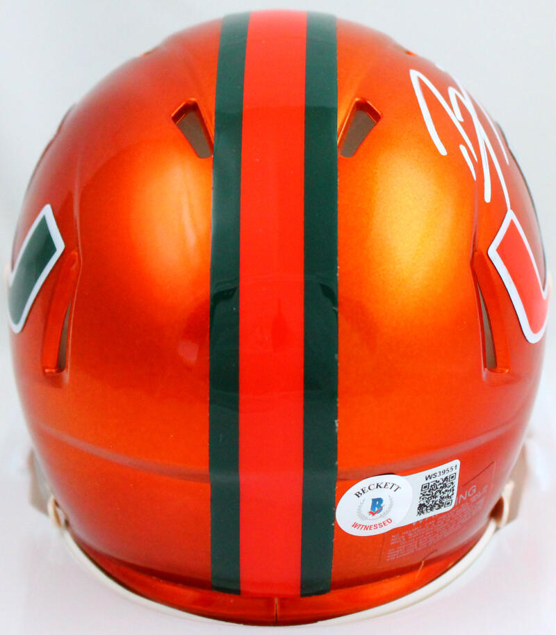 Ray Lewis Autographed Miami Hurricanes Flash Speed Mini Helmet-Beckett W Holo