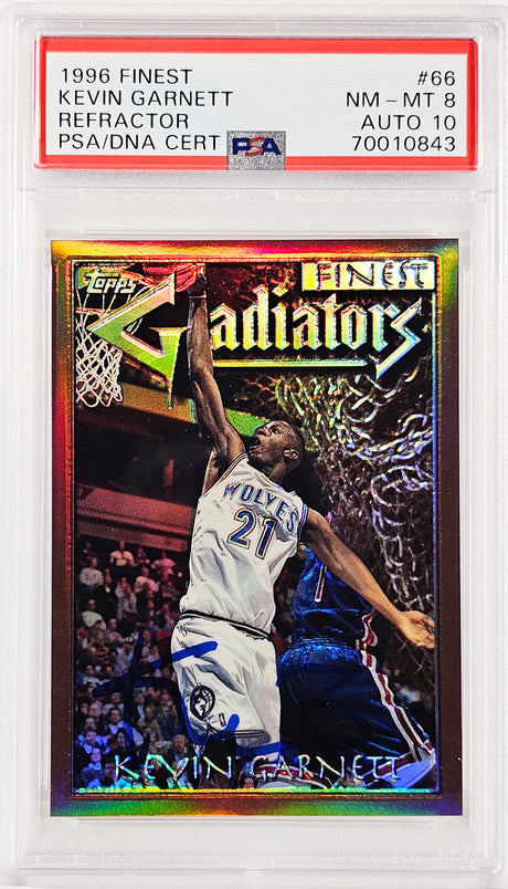 Kevin Garnett Autographed 1996 Finest Refractor Rookie Card #66 Minnesota Timberwolves PSA 8 Auto Grade Gem Mint 10 PSA/DNA #70010843