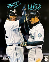 Ken Griffey Jr. & Ichiro Suzuki Autographed 16x20 Photo Seattle Mariners Grand Slam Celebration Signed In Teal Beckett BAS Witness Stock #212467