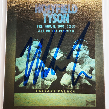 Mike Tyson Autographed 1992 Kayo Gold Hologram Card vs. Evander Holyfield Beckett BAS #15500874