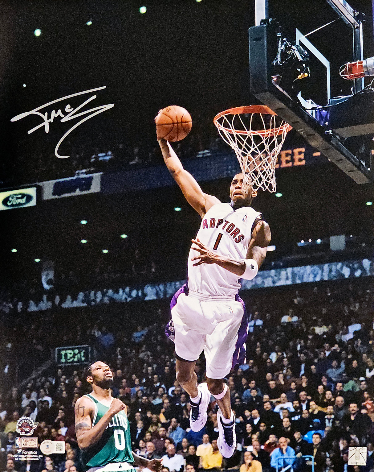 Tracy McGrady Autographed 16x20 Photo Toronto Raptors Dunk Beckett BAS Witness Stock #216986