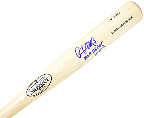 Oneil Cruz Autographed Blonde Louisville Slugger Pro Stock Bat Pittsburgh Pirates "MLB Debut 10-2-21" Beckett BAS QR Stock #218603