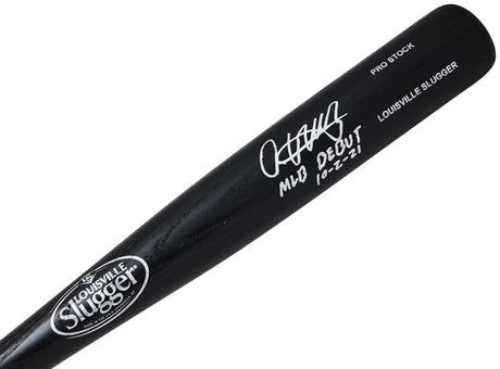 Oneil Cruz Autographed Black Louisville Slugger Pro Stock Bat Pittsburgh Pirates "MLB Debut 10-2-21" Beckett BAS QR Stock #218601