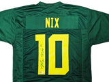 Oregon Ducks Bo Nix Autographed Green Jersey Signed In Green Beckett BAS QR Stock #217959