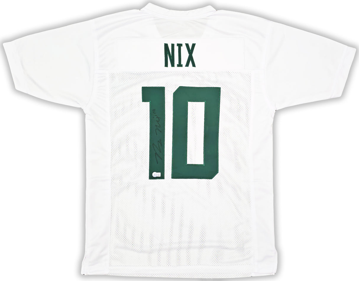 Oregon Ducks Bo Nix Autographed White Jersey Signed In Black Beckett BAS QR Stock #217958