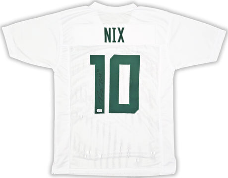 Oregon Ducks Bo Nix Autographed White Jersey Signed In Black Beckett BAS QR Stock #217958