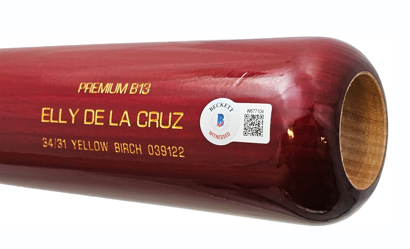 Elly De La Cruz Autographed Red B45 Player Model Bat Cincinnati Reds Beckett BAS Witness Stock #218707