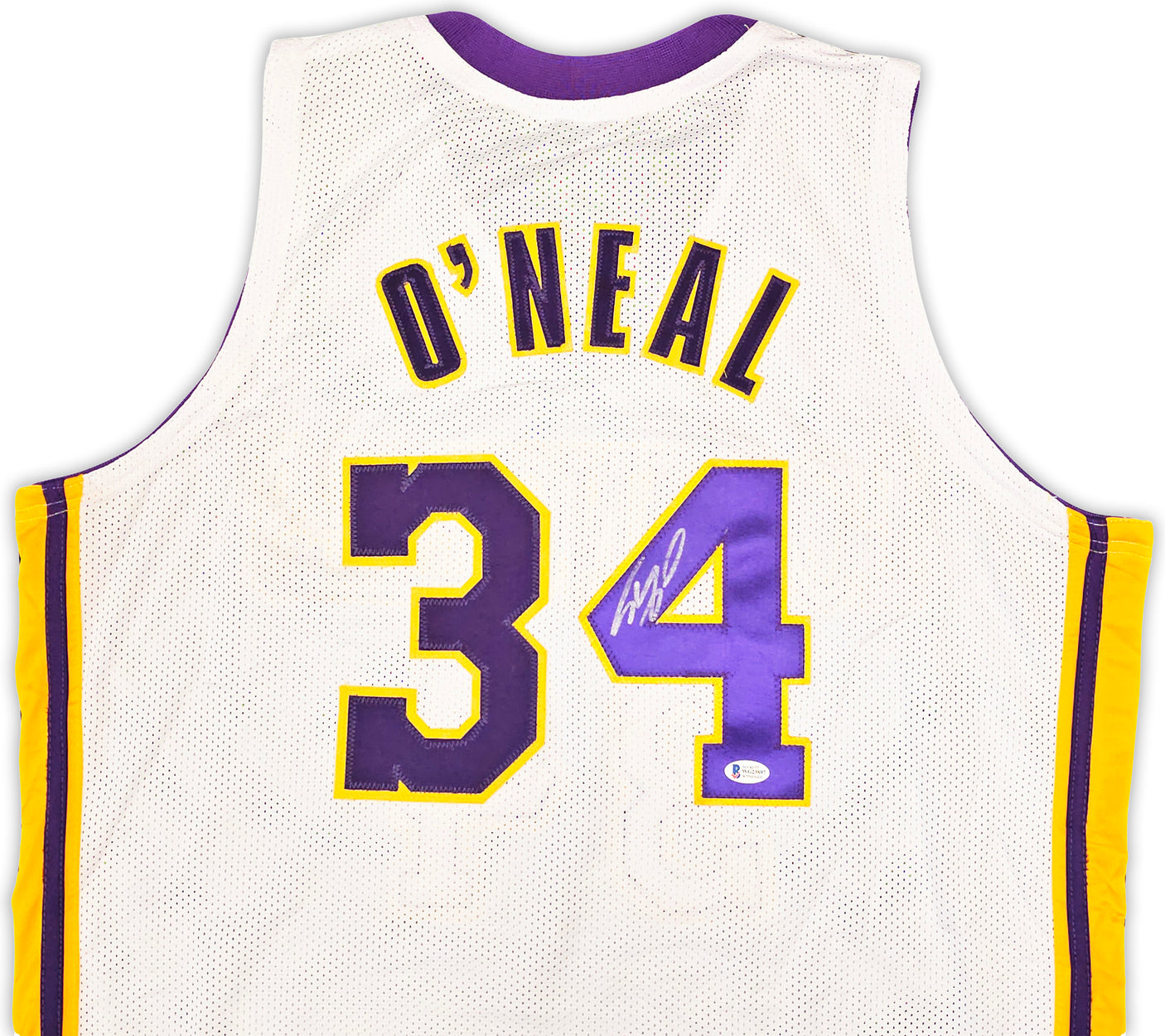 Los Angeles Lakers Shaquille Shaq O'Neal Autographed White Jersey Signed on #4 Beckett BAS Stock #191134