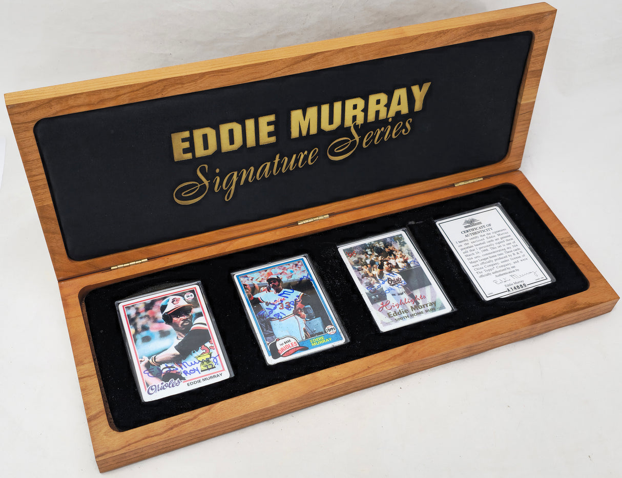 Eddie Murray Autographed Porcelain Baseball Card Set Baltimore Orioles "ROY 77, 81 HRC & 504 HR" With 3 Signed Cards #21/504 Signature Series #A14889