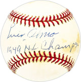 Luis Olmo Autographed Official NL Baseball Brooklyn Dodgers "1949 NL Champs" Beckett BAS QR #BM25927