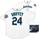 Seattle Mariners Ken Griffey Jr. Autographed White Majestic Cool Base Jersey Retirement Patch Size L Beckett BAS QR Stock #206026