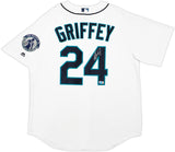 Seattle Mariners Ken Griffey Jr. Autographed White Majestic Cool Base Jersey Retirement Patch Size L Beckett BAS QR Stock #206026