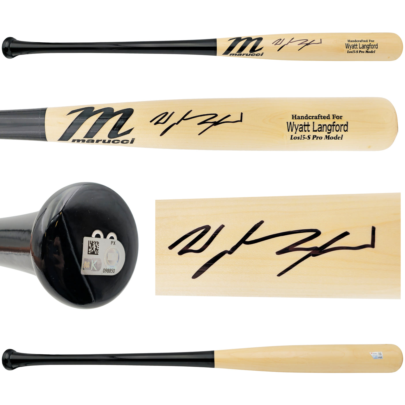 Wyatt Langford Autographed Blonde Marucci Player Model Baseball Bat Texas Rangers Fanatics and MLB Holo Stock #232811