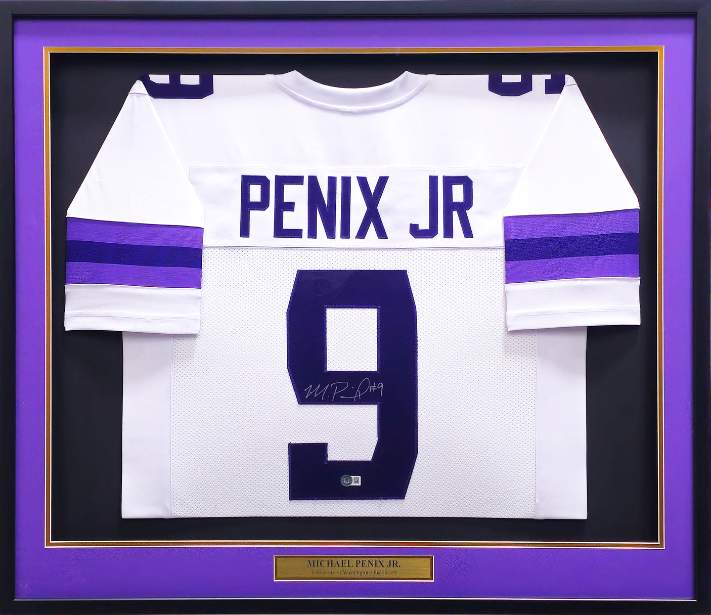 Washington Huskies Michael Penix Jr. Autographed Framed White Jersey Beckett BAS Witness Stock #234601