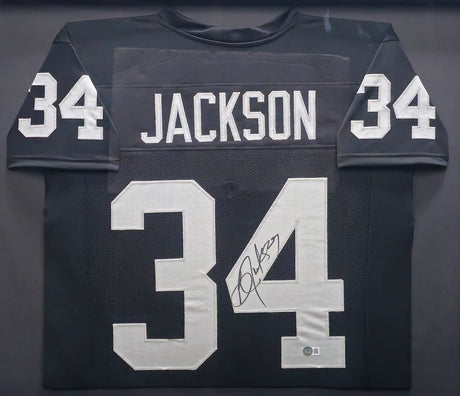 Oakland Raiders Bo Jackson Autographed Framed Black Jersey Beckett BAS Witness Stock #234030