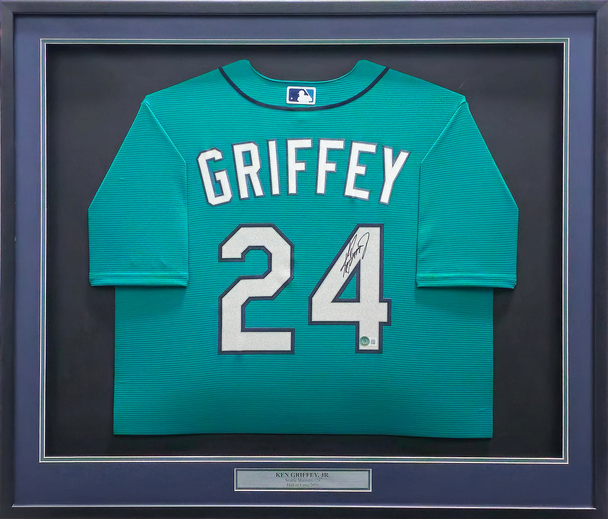 Seattle Mariners Ken Griffey Jr. Autographed Framed Teal Nike Jersey Beckett BAS Witness Stock #233874