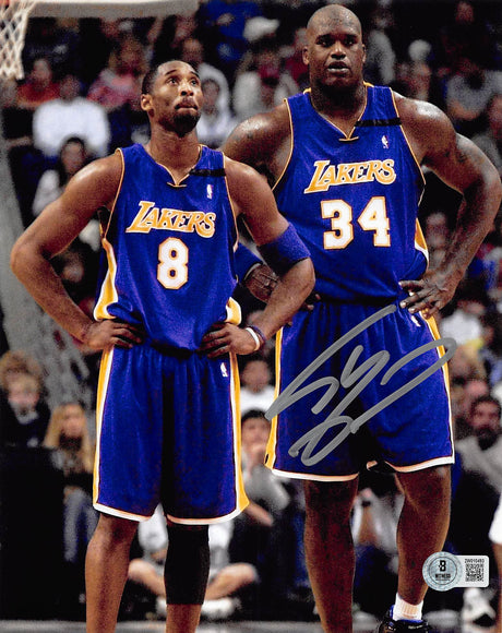 Lakers Shaquille O'Neal Signed 8x10 Vertical Purple Jersey Photo BAS Witnessed