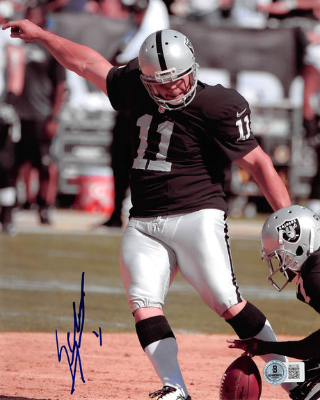 Raiders Sebastian Janikowski Signed 8x10 Vertical Photo w/ Blue Sig BAS 2