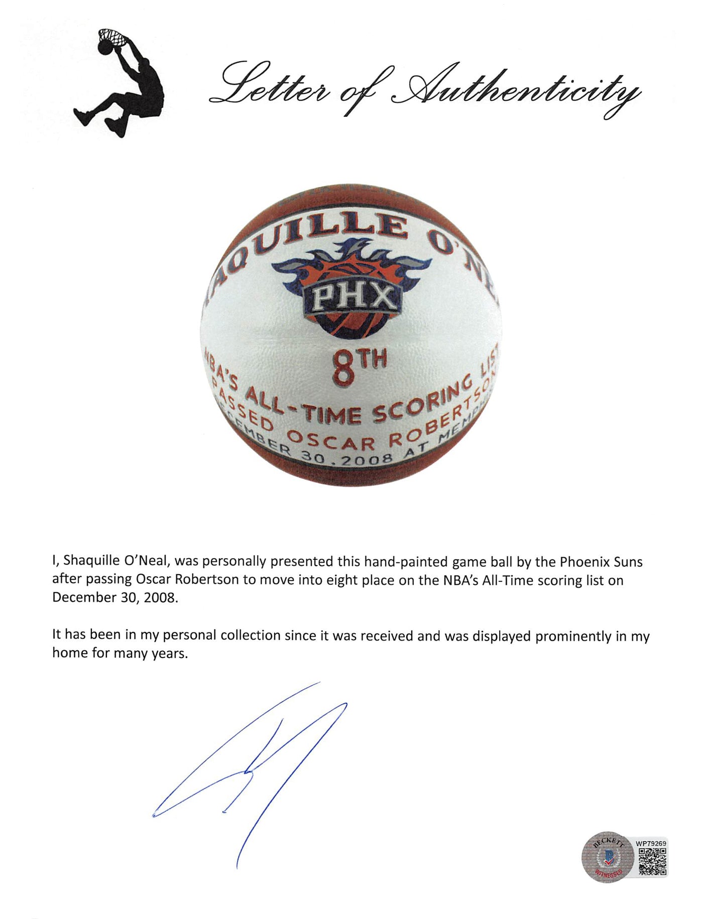 Shaquille O'Neal Game Used Basketball Reaching 8th On NBA Career Scoring List