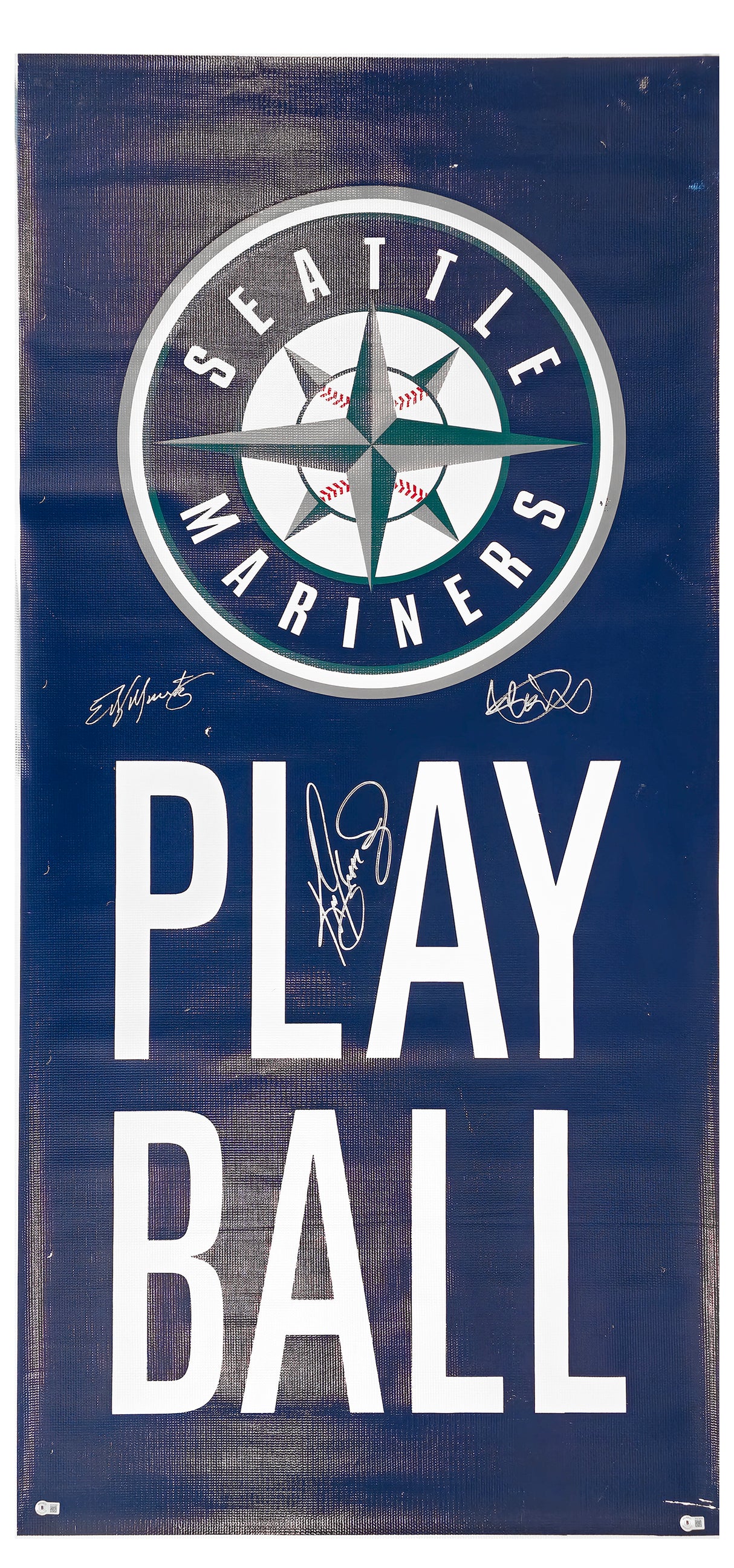 Ken Griffey Jr., Ichiro Suzuki & Edgar Martinez Autographed Safeco Field Used Stadium Banner Seattle Mariners Beckett BAS #AD43561