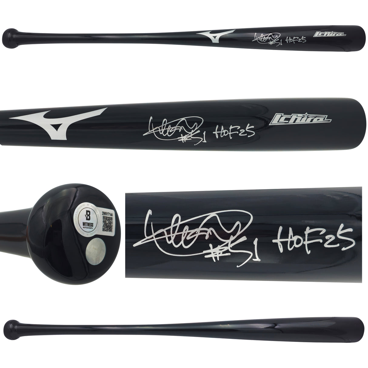 Ichiro Suzuki Autographed Black Mizuno Player Model Baseball Bat Seattle Mariners Signed In Silver "HOF 25" IS Holo & Beckett BAS Witness QR Stock #238321