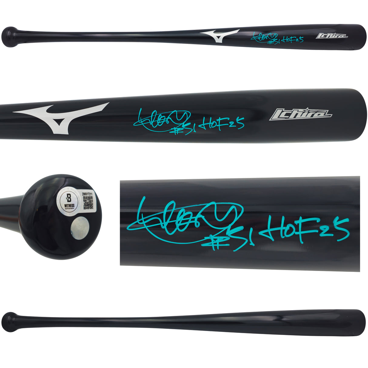 Ichiro Suzuki Autographed Black Mizuno Player Model Baseball Bat Seattle Mariners Signed In Teal "HOF 25" IS Holo & Beckett BAS Witness QR Stock #238322