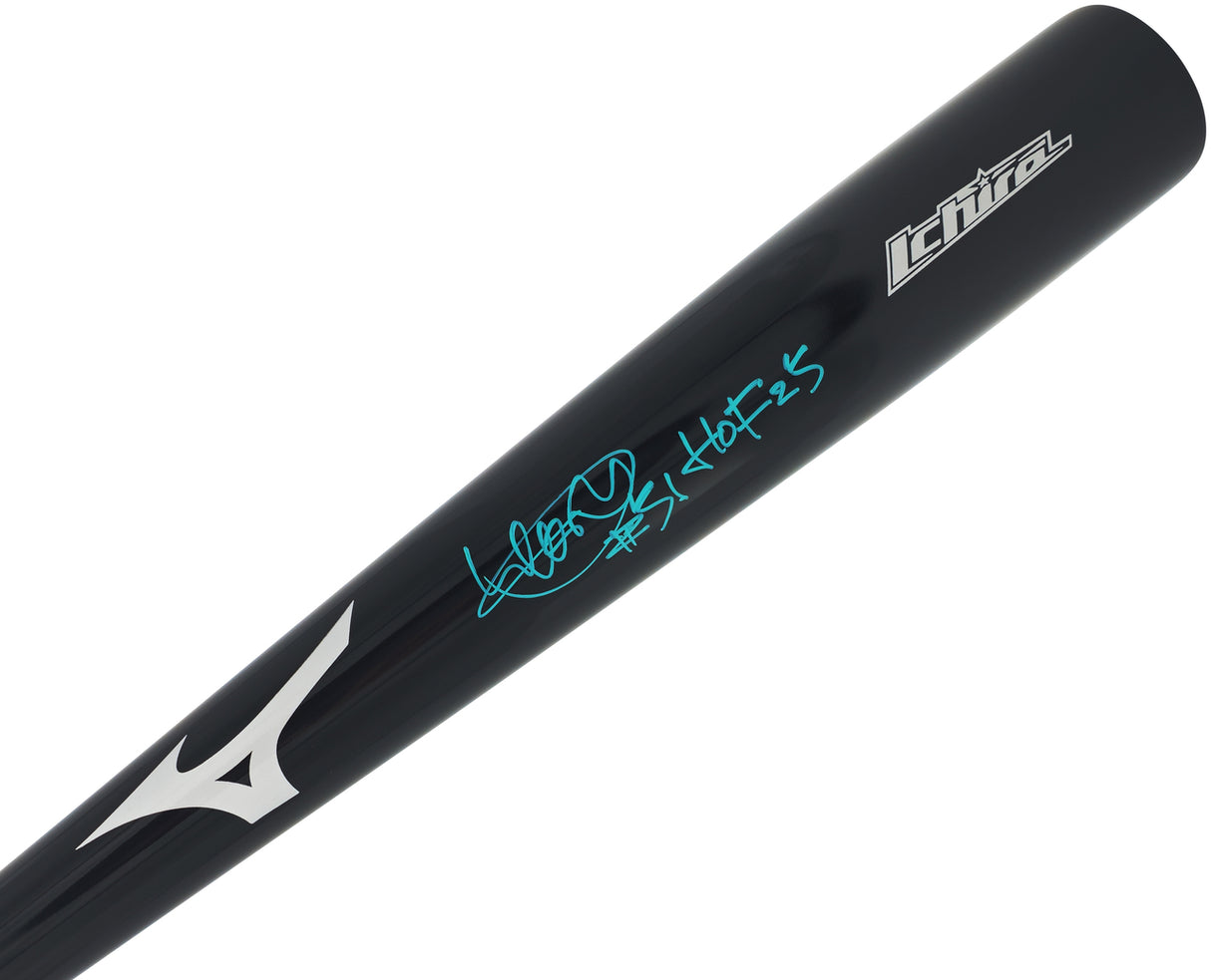 Ichiro Suzuki Autographed Black Mizuno Player Model Baseball Bat Seattle Mariners Signed In Teal "HOF 25" IS Holo & Beckett BAS Witness QR Stock #238322