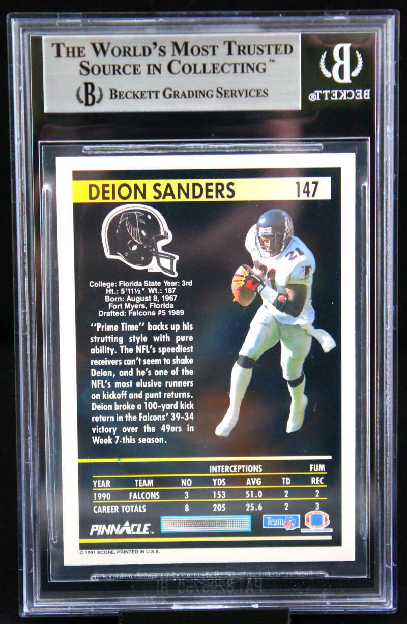 1991 Pinnacle #147 Deion Sanders Atlanta Falcons BAS Autograph 10