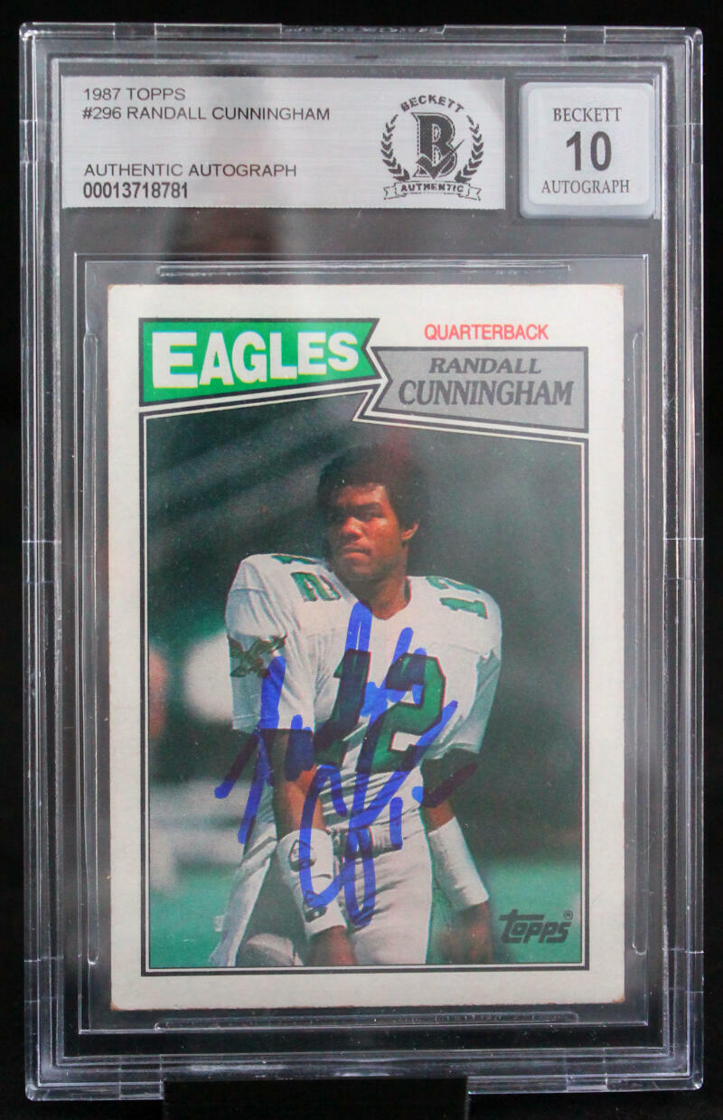 1987 Topps #296 Randall Cunningham Philadelphia Eagles BAS Autograph 10