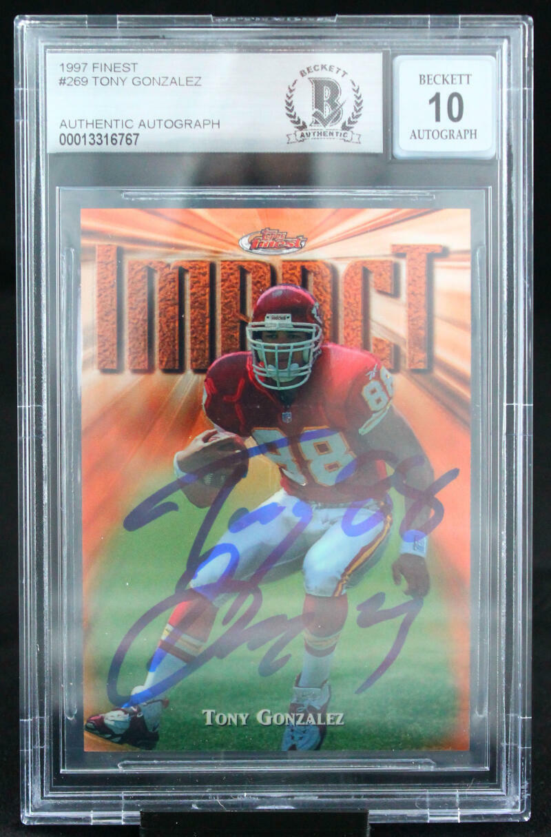 1997 Finest #269 Tony Gonzalez Kansas City Chiefs BAS Autograph 10