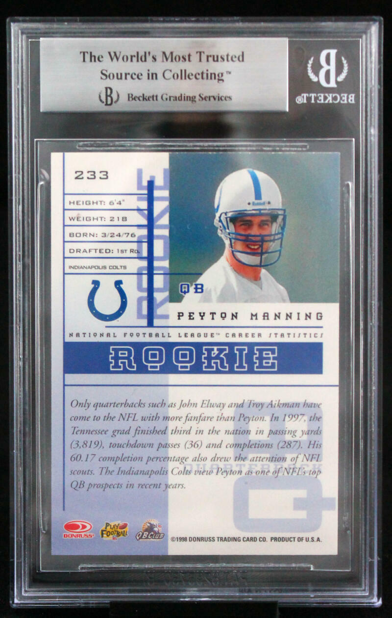 1998 Leaf Rookies and Stars #233 Peyton Manning Colts BAS Auto 10