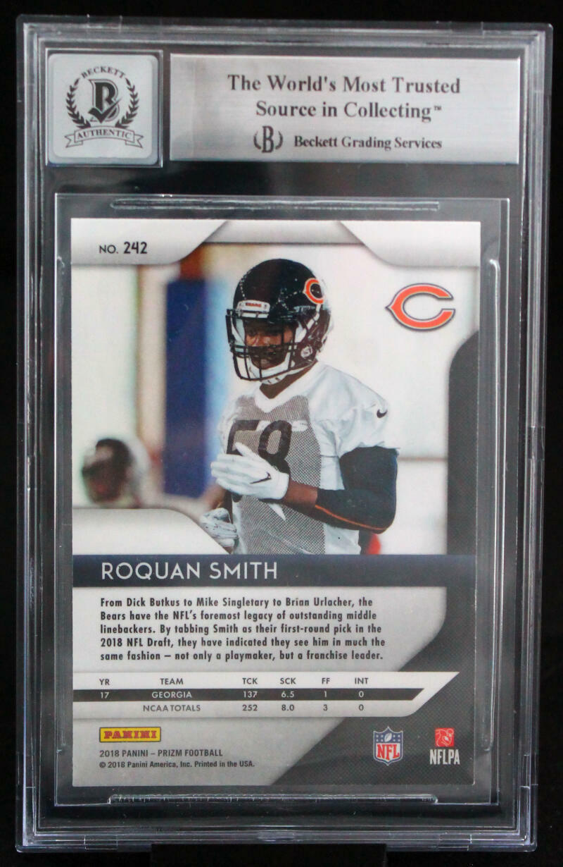 2018 Panini Prizm #242 Roquan Smith Chicago Bears BAS Autograph 10