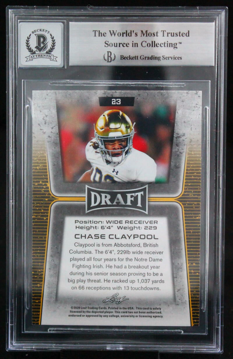 2020 Leaf Draft #23 Chase Claypool Pittsburgh Steelers BAS Autograph 10