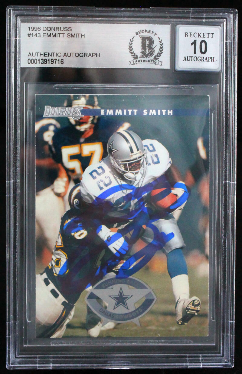 1996 Donruss #143 Emmitt Smith Dallas Cowboys BAS Autograph 10