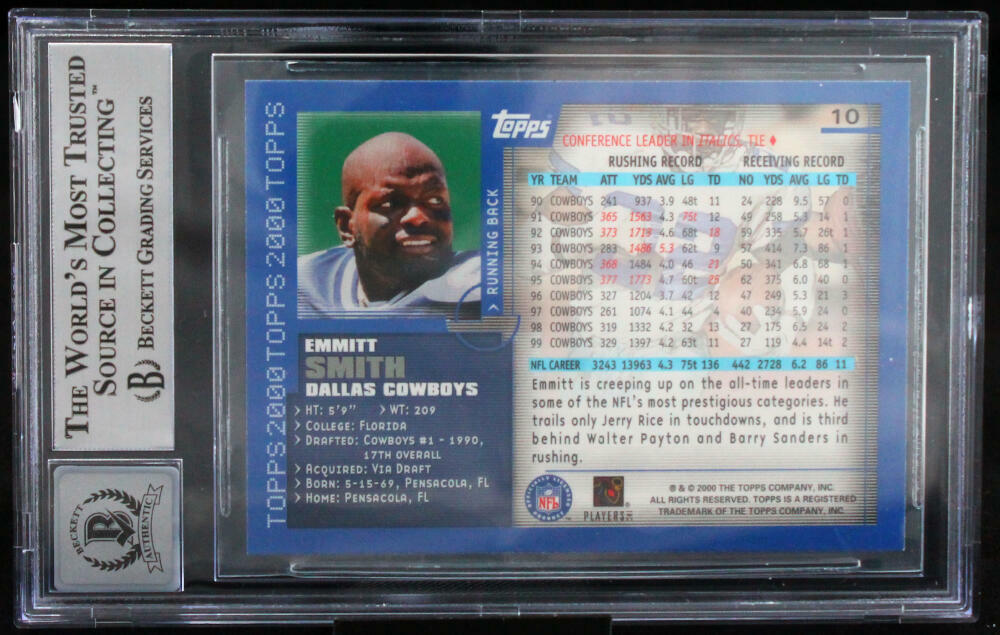 2000 Topps Collection #10 Emmitt Smith Auto Dallas Cowboys BAS Autograph 10