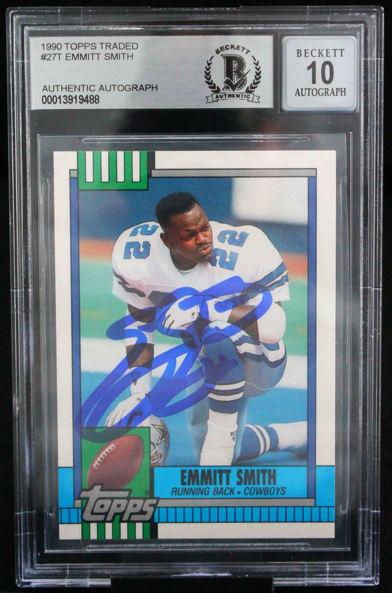 1990 Topps Traded #27T Emmitt Smith Auto Dallas Cowboys BAS Autograph 10