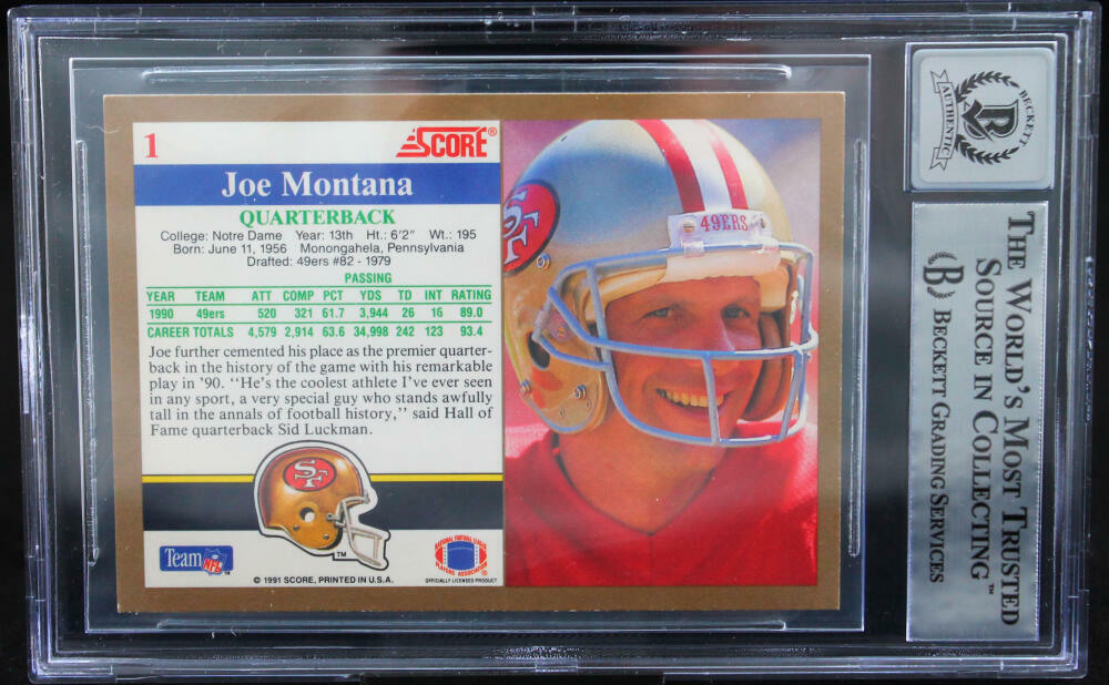 1991 Score #1 Joe Montana Auto San Francisco 49ers BAS Autograph 10