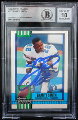 1990 Topps Traded #27T Emmitt Smith Auto Dallas Cowboys BAS Autograph 10