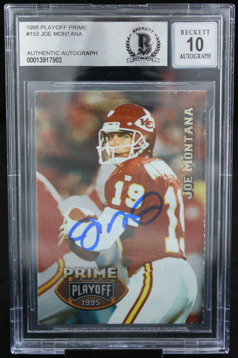 1995 Playoff Prime #153 Joe Montana Auto Kansas City Chiefs BAS Autograph 10