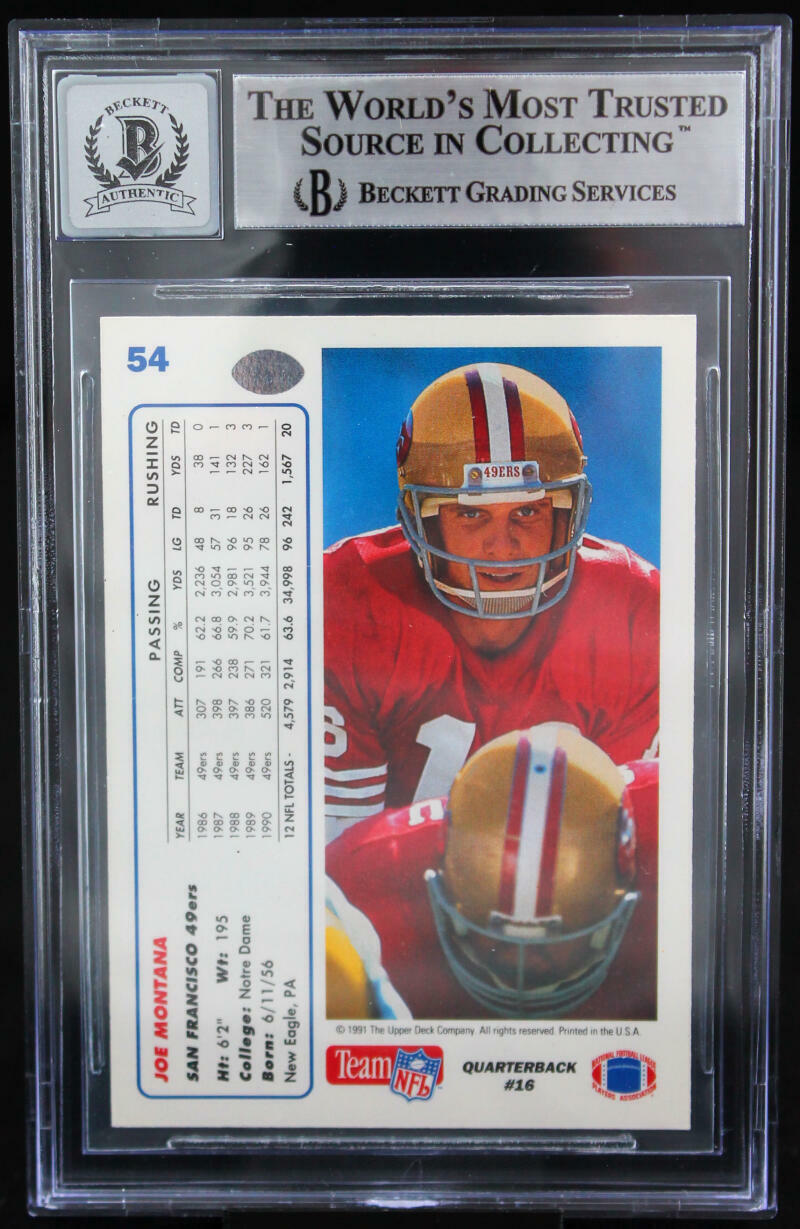 1991 Upper Deck #54 Joe Montana Auto San Francisco 49ers BAS Autograph 10