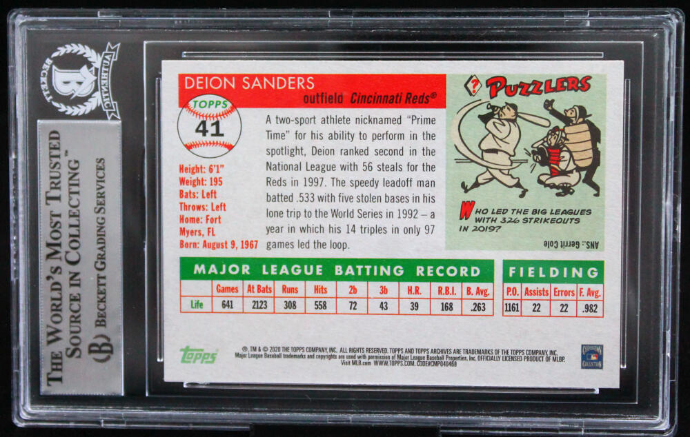 2020 Topps Archives #41 Deion Sanders Cincinnati Reds Autograph Beckett Auth