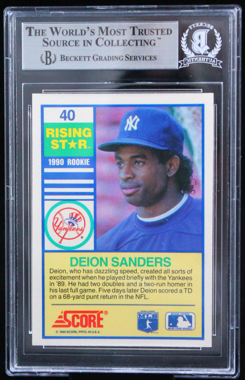 1990 Score #40 Deion Sanders Auto New York Yankees Autograph Beckett Auth