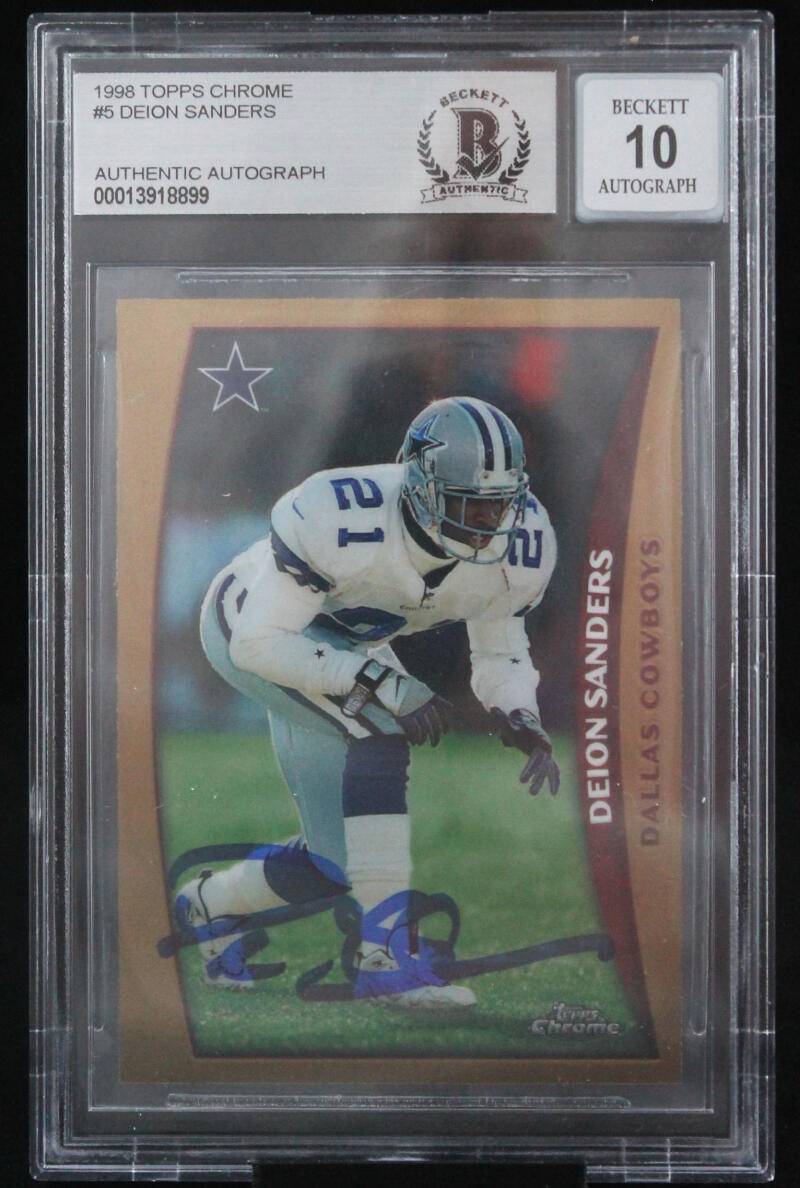 1998 Topps Chrome #5 Deion Sanders Dallas Cowboys BAS Autograph 10