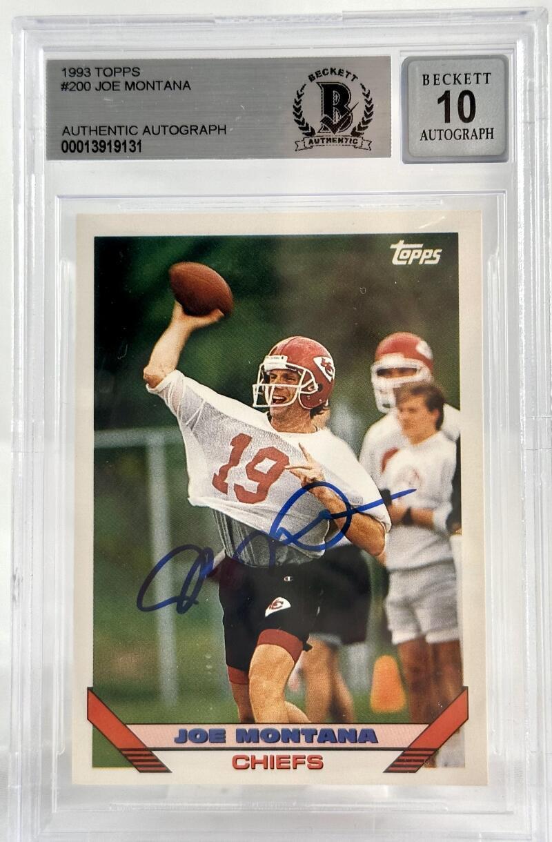 1993 Topps #200 Joe Montana Auto Kansas City Chiefs BAS Autograph 10