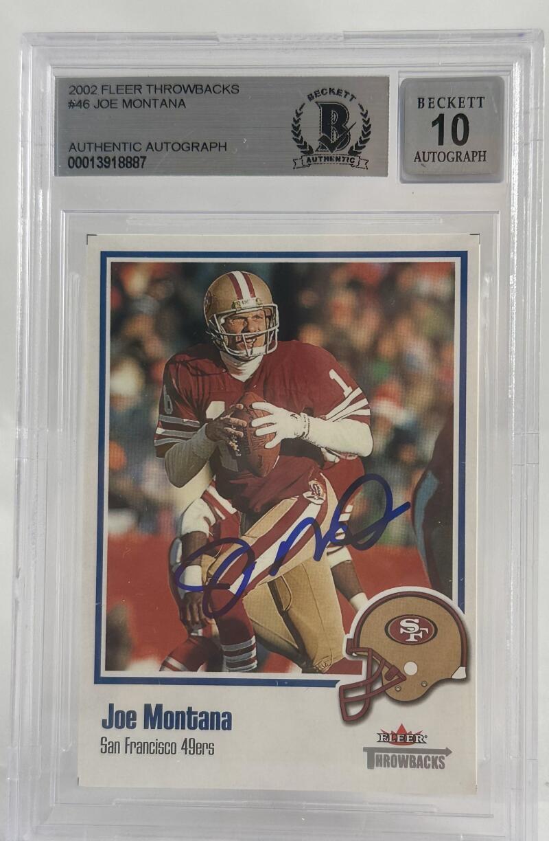 2002 Fleer Throwbacks #46 Joe Montana Auto SF 49ers BAS Autograph 10