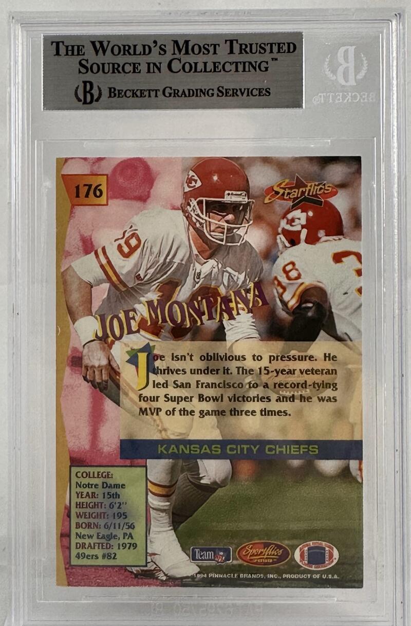 1994 Sportflics #176 Joe Montana Auto Kansas City Chiefs BAS Autograph