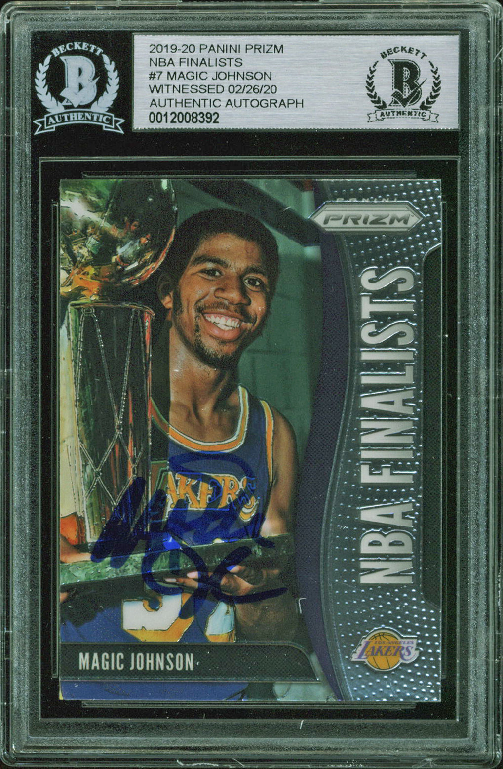 Lakers Magic Johnson Signed 2019 Panini Prizm NBA Finalists #7 Card BAS Slabbed