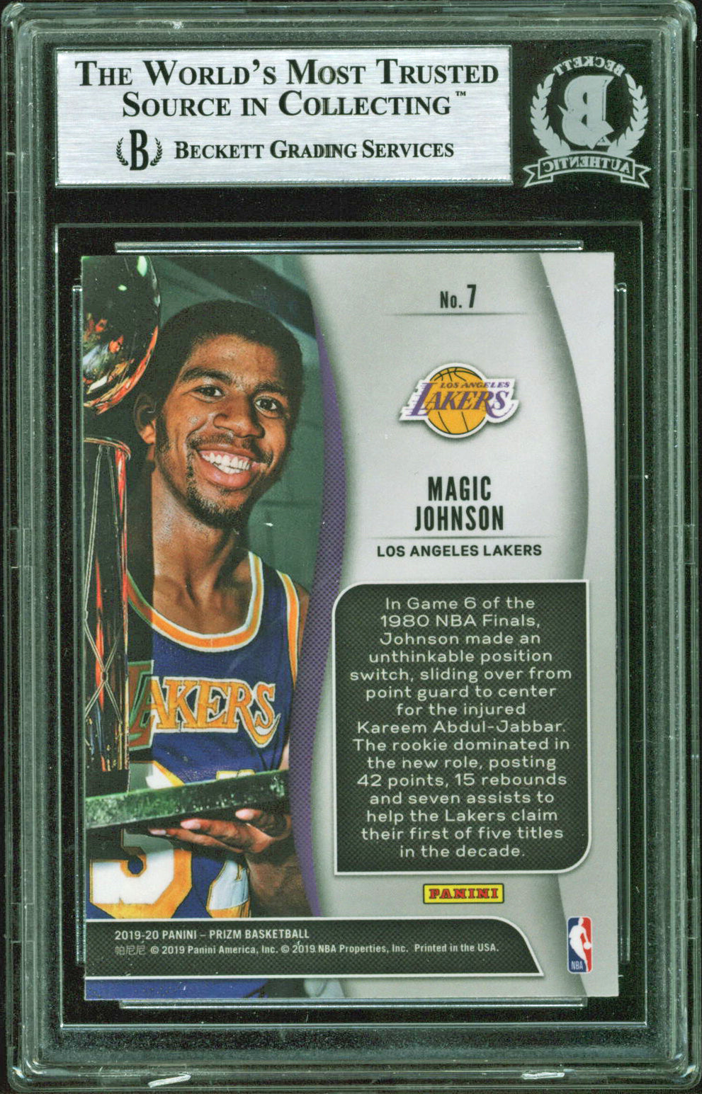 Lakers Magic Johnson Signed 2019 Panini Prizm NBA Finalists #7 Card BAS Slabbed