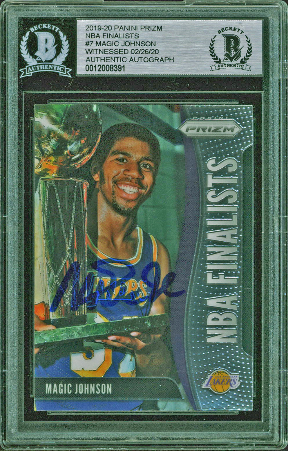 Lakers Magic Johnson Signed 2019 Panini Prizm NBA Finalists #7 Card BAS Slabbed